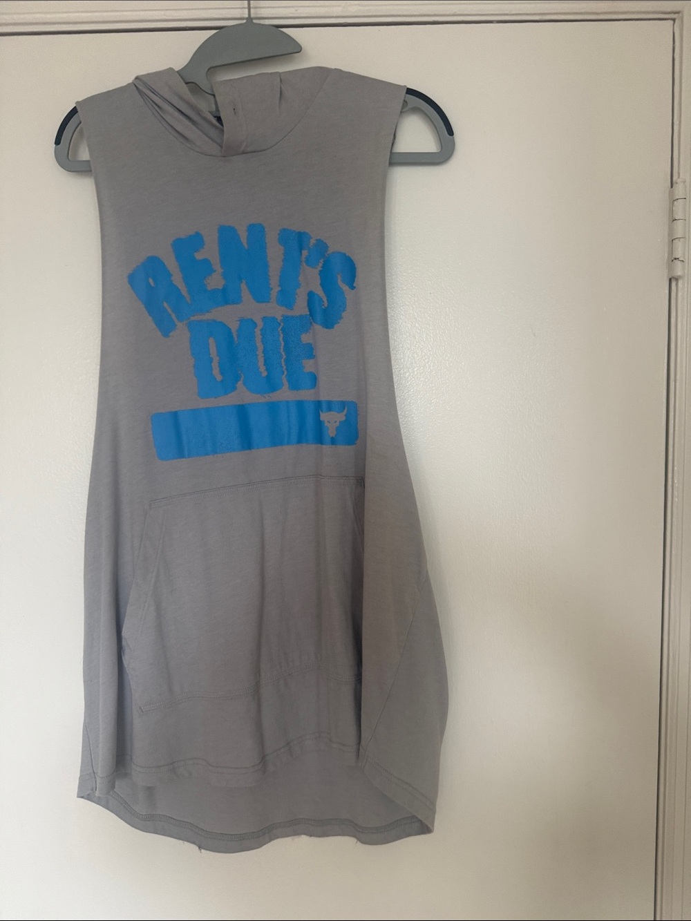Under Armour Gray Sleeveless Hooded Tank with Blue Graphic